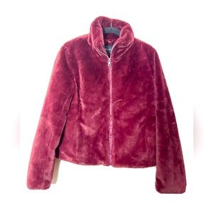 NEW bellivere faux fur coat mock neck zip up cropped magnet pink womens medium